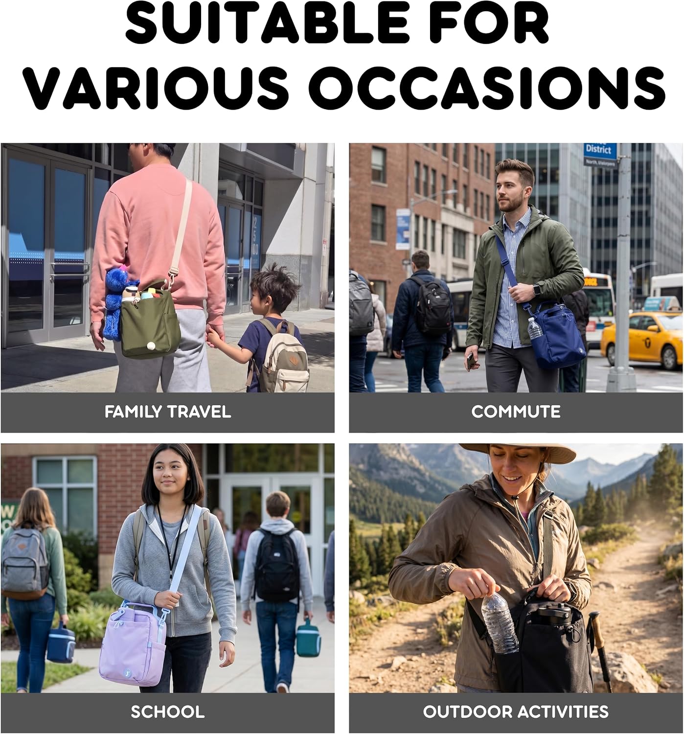 Cole Insulated Lunch Bag with Water Bottle Holder. 40oz Water Bottle Carrier Compatible w/ 40 oz Owala/Stanley Cups. Tall Thermal Crossbody Lunch Box with Strap, Olive Green