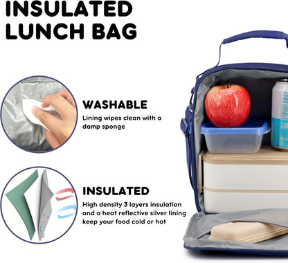 Cole Insulated Lunch Bag with Water Bottle Holder. 40oz Water Bottle Carrier Compatible w/ 40 oz Owala/Stanley Cups. Tall Thermal Crossbody Lunch Box with Strap, Olive Green