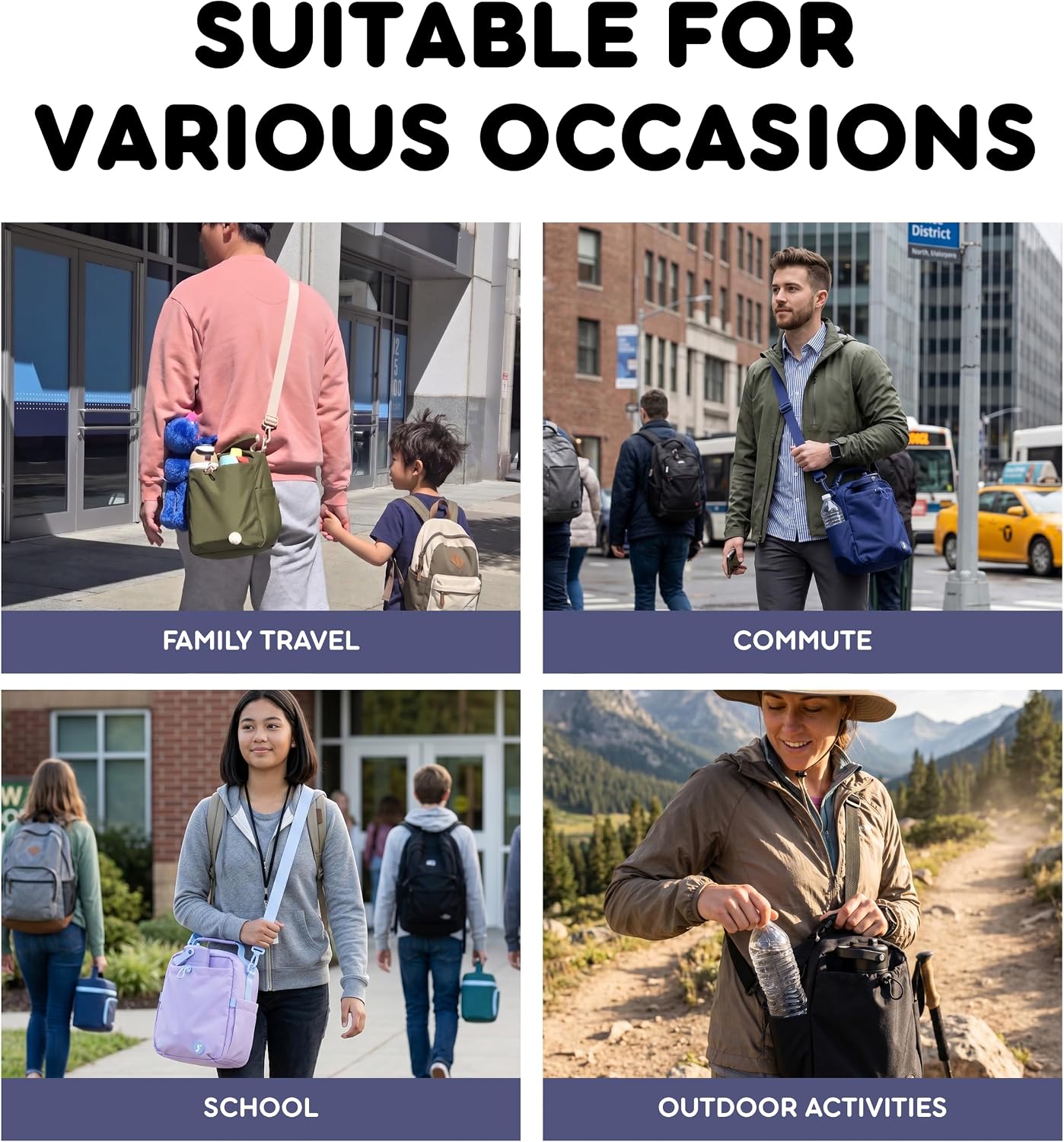 Cole Insulated Lunch Bag with Water Bottle Holder. 40oz Water Bottle Carrier Compatible w/ 40 oz Owala/Stanley Cups. Tall Thermal Crossbody Lunch Box with Strap, Olive Green