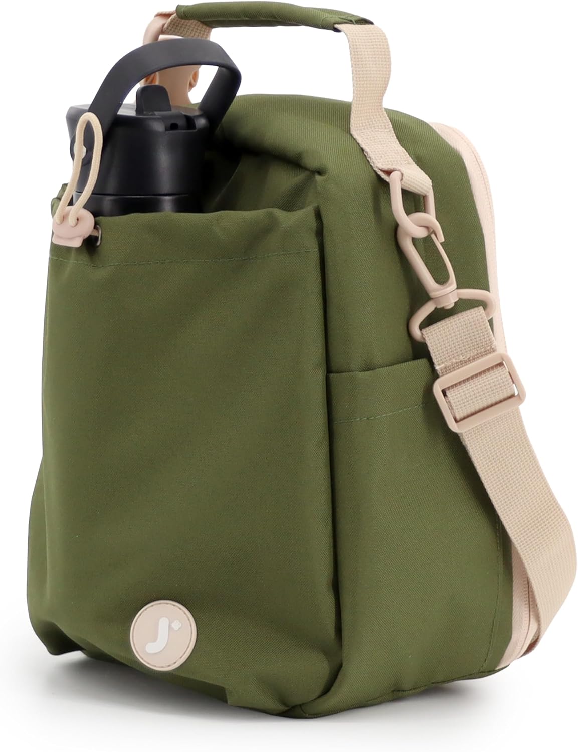 Cole Insulated Lunch Bag with Water Bottle Holder. 40oz Water Bottle Carrier Compatible w/ 40 oz Owala/Stanley Cups. Tall Thermal Crossbody Lunch Box with Strap, Olive Green