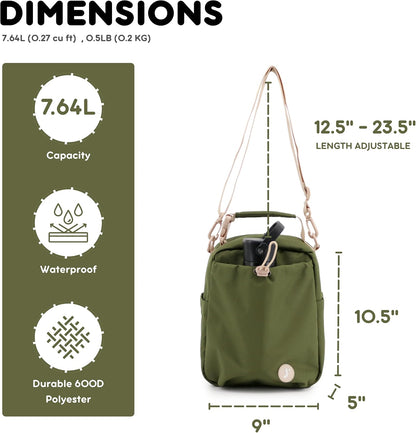 Cole Insulated Lunch Bag with Water Bottle Holder. 40oz Water Bottle Carrier Compatible w/ 40 oz Owala/Stanley Cups. Tall Thermal Crossbody Lunch Box with Strap, Olive Green