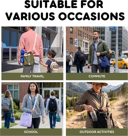 Cole Insulated Lunch Bag with Water Bottle Holder. 40oz Water Bottle Carrier Compatible w/ 40 oz Owala/Stanley Cups. Tall Thermal Crossbody Lunch Box with Strap, Olive Green