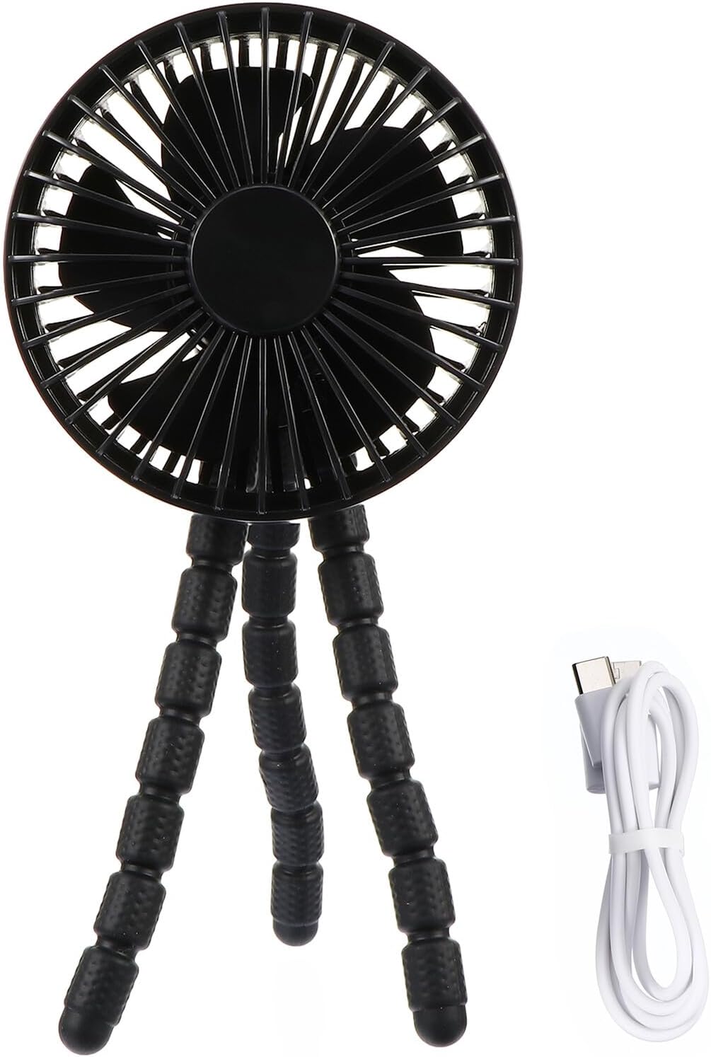 Portable Stroller Fan Rechargeable Compact Multi-purpose Clip-on Fan with Flexible Tripod Stand for Cooling Outdoors and Travel, Black