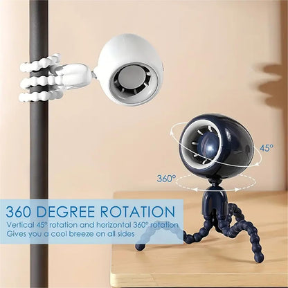 Flexible Clip-On Stroller Fan with USB Rechargeable Battery, 3 Speed Settings, 360° Rotation - Portable and Versatile Tripod Fan for Strollers, Car Seats, and Outdoor Use