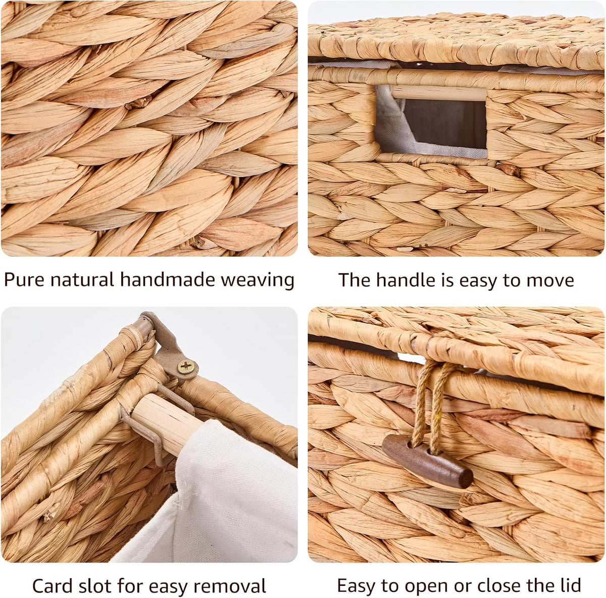 Heightened Feet Laundry Hamper with Lid, 2-Section Water Hyacinth Basket