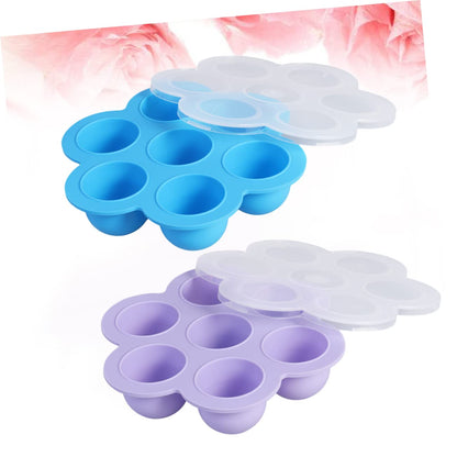 Baby Food Storage Tray 2 Pack 200g Silicone 7-Cavity with Clip-On Lid