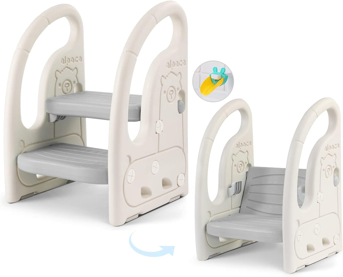 Toddler Step Stool for Bathroom Sink, Adjustable 2 Step Stop for Kids with Handles, Toilet Stool Potty Training, Plastic Ladder Toddler Helper Stool for Bedroom Kitchen Counter Grey White