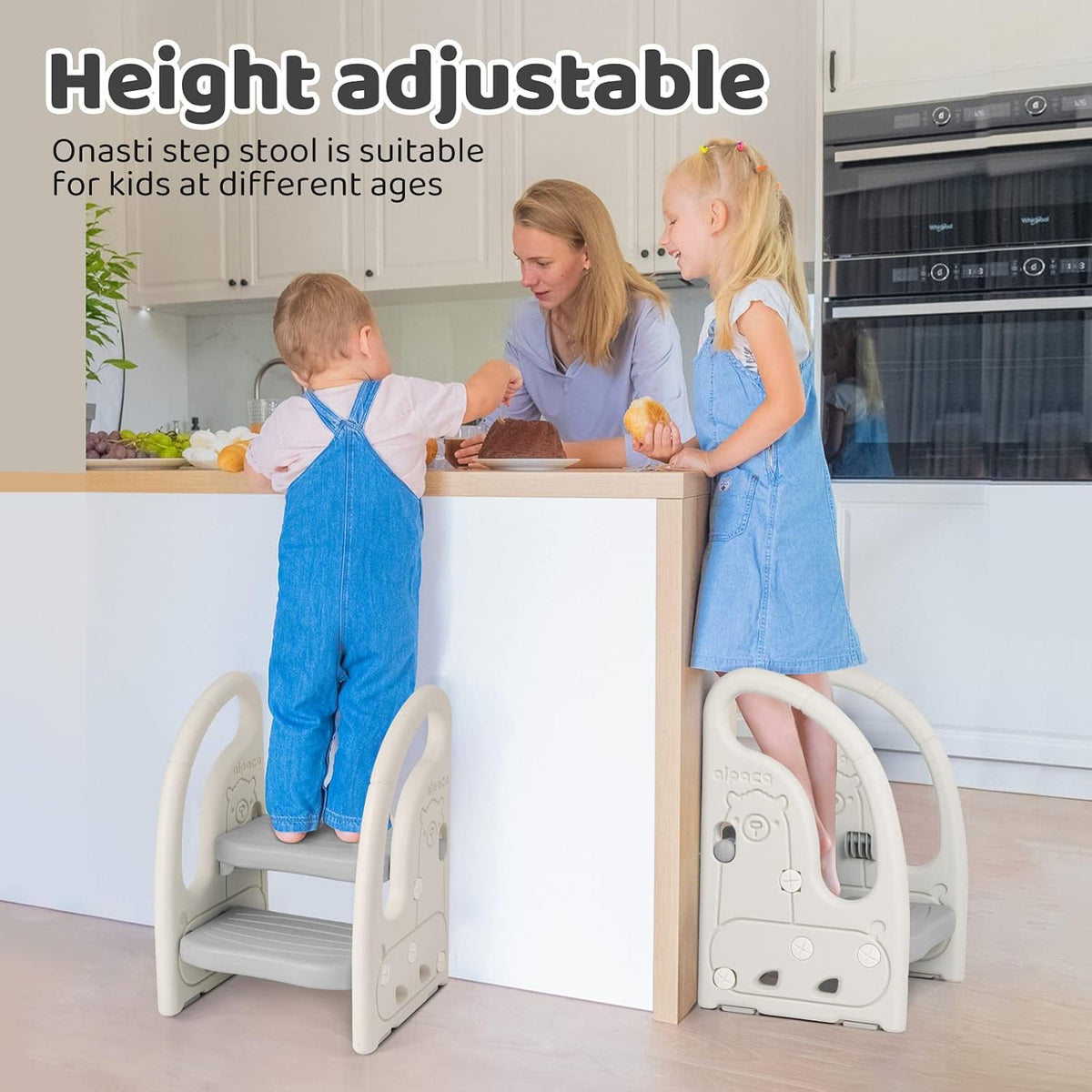 Toddler Step Stool for Bathroom Sink, Adjustable 2 Step Stop for Kids with Handles, Toilet Stool Potty Training, Plastic Ladder Toddler Helper Stool for Bedroom Kitchen Counter Grey White