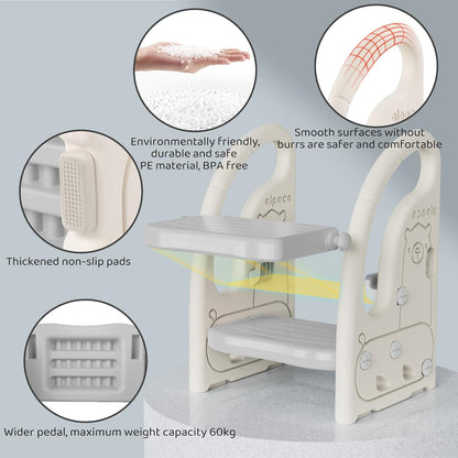 Toddler Step Stool for Bathroom Sink, Adjustable 2 Step Stop for Kids with Handles, Toilet Stool Potty Training, Plastic Ladder Toddler Helper Stool for Bedroom Kitchen Counter Grey White