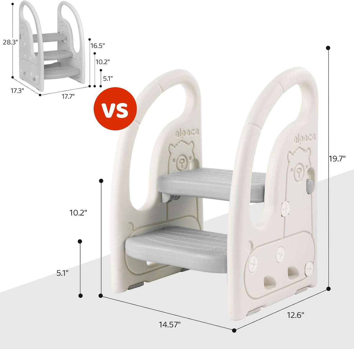 Toddler Step Stool for Bathroom Sink, Adjustable 2 Step Stop for Kids with Handles, Toilet Stool Potty Training, Plastic Ladder Toddler Helper Stool for Bedroom Kitchen Counter Grey White