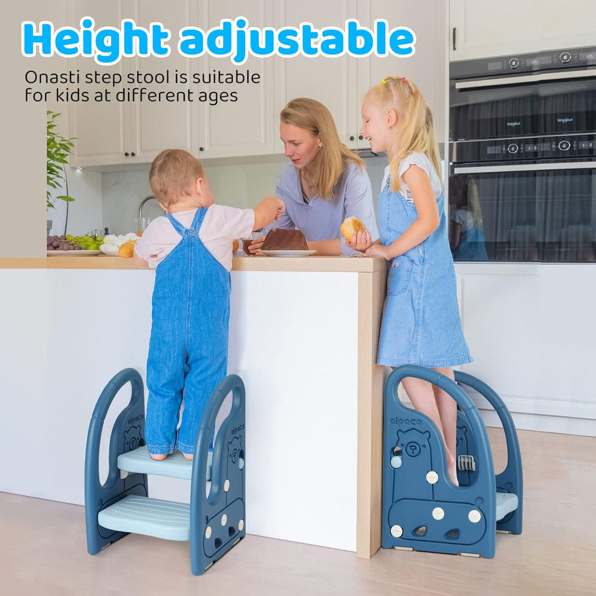 Toddler Step Stool for Bathroom Sink, Adjustable 2 Step Stop for Kids with Handles, Toilet Stool Potty Training, Plastic Ladder Toddler Helper Stool for Bedroom Kitchen Counter Grey White