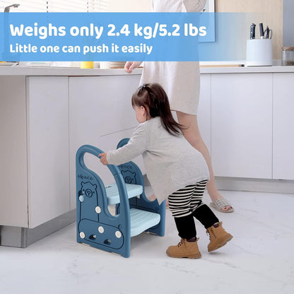 Toddler Step Stool for Bathroom Sink, Adjustable 2 Step Stop for Kids with Handles, Toilet Stool Potty Training, Plastic Ladder Toddler Helper Stool for Bedroom Kitchen Counter Grey White