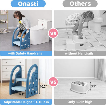 Toddler Step Stool for Bathroom Sink, Adjustable 2 Step Stop for Kids with Handles, Toilet Stool Potty Training, Plastic Ladder Toddler Helper Stool for Bedroom Kitchen Counter Grey White