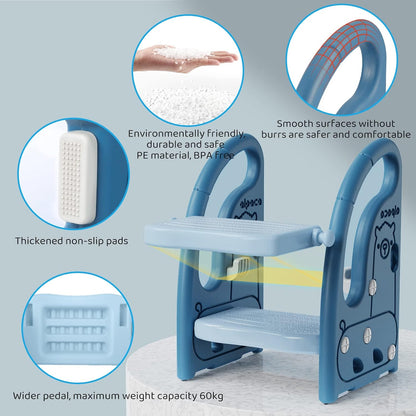 Toddler Step Stool for Bathroom Sink, Adjustable 2 Step Stop for Kids with Handles, Toilet Stool Potty Training, Plastic Ladder Toddler Helper Stool for Bedroom Kitchen Counter Grey White