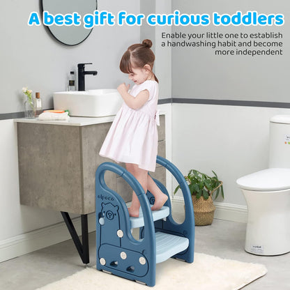 Toddler Step Stool for Bathroom Sink, Adjustable 2 Step Stop for Kids with Handles, Toilet Stool Potty Training, Plastic Ladder Toddler Helper Stool for Bedroom Kitchen Counter Grey White