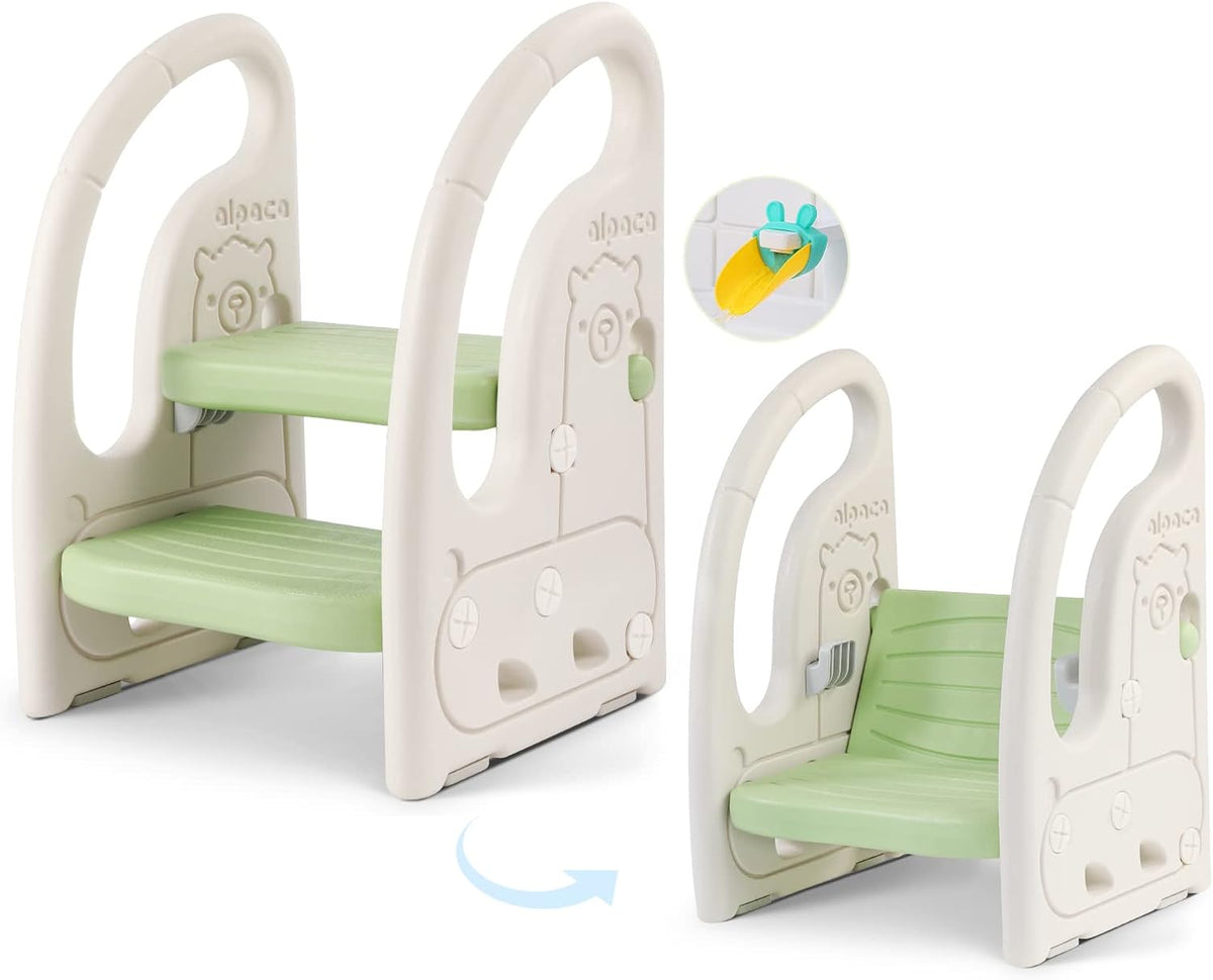 Toddler Step Stool for Bathroom Sink, Adjustable 2 Step Stop for Kids with Handles, Toilet Stool Potty Training, Plastic Ladder Toddler Helper Stool for Bedroom Kitchen Counter Grey White