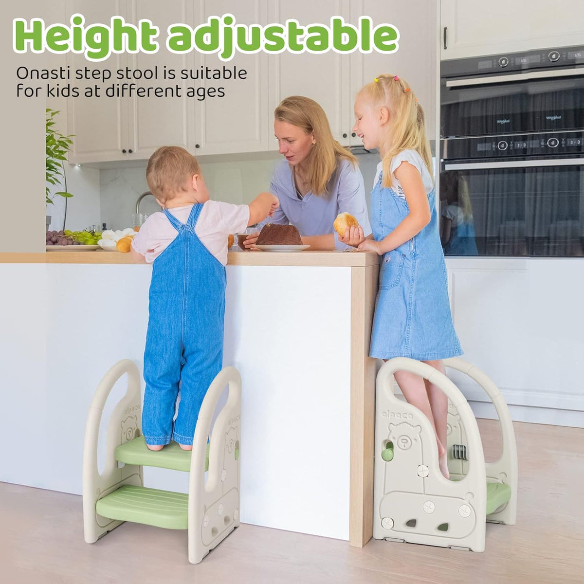 Toddler Step Stool for Bathroom Sink, Adjustable 2 Step Stop for Kids with Handles, Toilet Stool Potty Training, Plastic Ladder Toddler Helper Stool for Bedroom Kitchen Counter Grey White