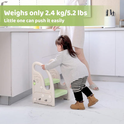 Toddler Step Stool for Bathroom Sink, Adjustable 2 Step Stop for Kids with Handles, Toilet Stool Potty Training, Plastic Ladder Toddler Helper Stool for Bedroom Kitchen Counter Grey White