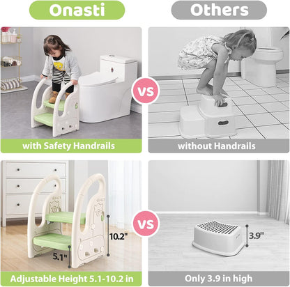 Toddler Step Stool for Bathroom Sink, Adjustable 2 Step Stop for Kids with Handles, Toilet Stool Potty Training, Plastic Ladder Toddler Helper Stool for Bedroom Kitchen Counter Grey White