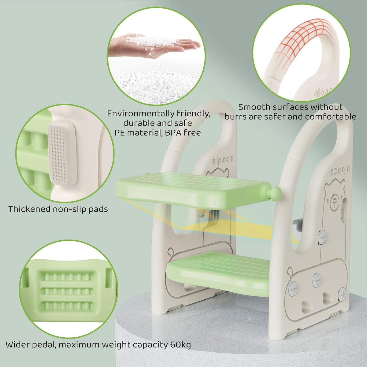 Toddler Step Stool for Bathroom Sink, Adjustable 2 Step Stop for Kids with Handles, Toilet Stool Potty Training, Plastic Ladder Toddler Helper Stool for Bedroom Kitchen Counter Grey White