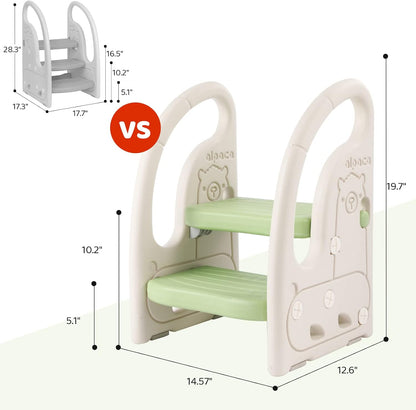 Toddler Step Stool for Bathroom Sink, Adjustable 2 Step Stop for Kids with Handles, Toilet Stool Potty Training, Plastic Ladder Toddler Helper Stool for Bedroom Kitchen Counter Grey White