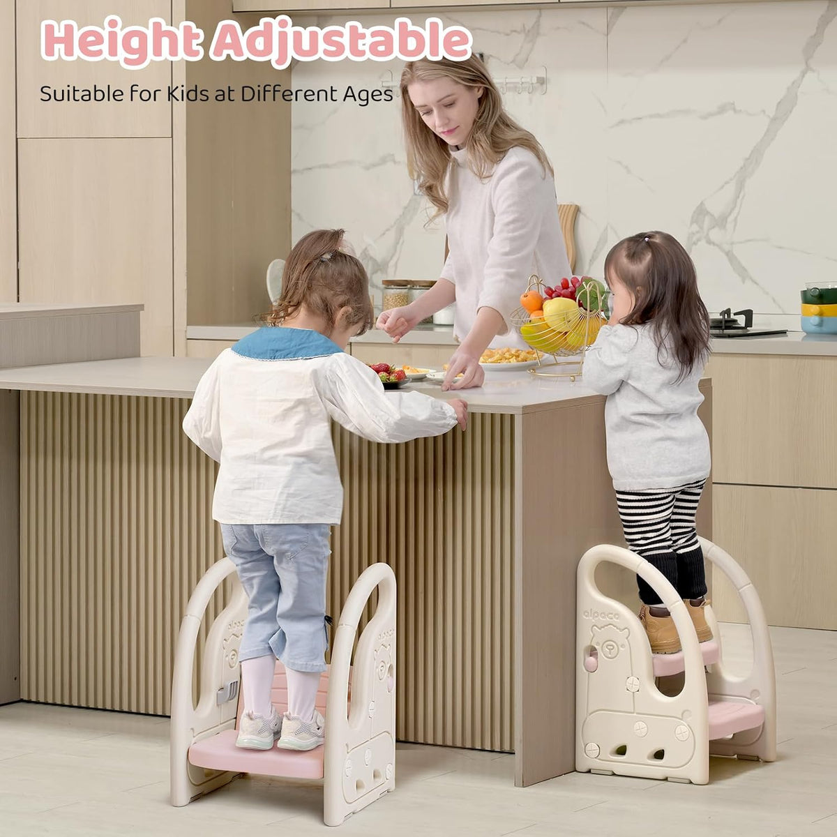 Toddler Step Stool for Bathroom Sink, Adjustable 2 Step Stop for Kids with Handles, Toilet Stool Potty Training, Plastic Ladder Toddler Helper Stool for Bedroom Kitchen Counter Grey White