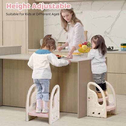 Toddler Step Stool for Bathroom Sink, Adjustable 2 Step Stop for Kids with Handles, Toilet Stool Potty Training, Plastic Ladder Toddler Helper Stool for Bedroom Kitchen Counter Grey White