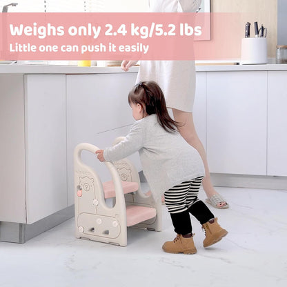 Toddler Step Stool for Bathroom Sink, Adjustable 2 Step Stop for Kids with Handles, Toilet Stool Potty Training, Plastic Ladder Toddler Helper Stool for Bedroom Kitchen Counter Grey White