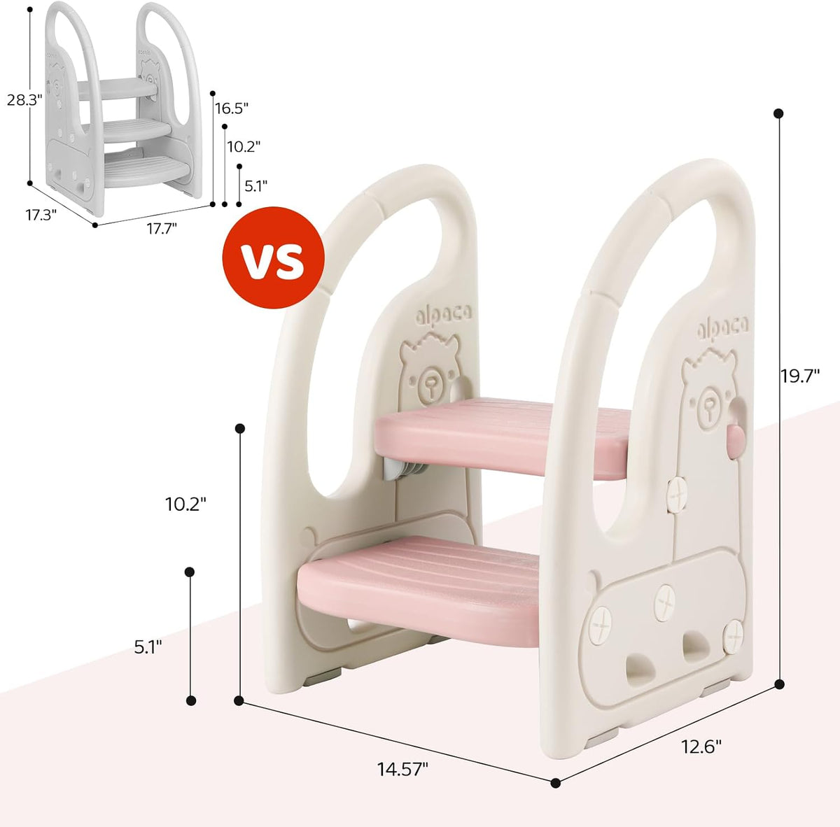 Toddler Step Stool for Bathroom Sink, Adjustable 2 Step Stop for Kids with Handles, Toilet Stool Potty Training, Plastic Ladder Toddler Helper Stool for Bedroom Kitchen Counter Grey White