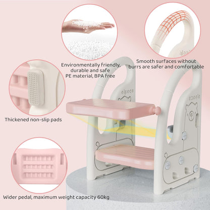 Toddler Step Stool for Bathroom Sink, Adjustable 2 Step Stop for Kids with Handles, Toilet Stool Potty Training, Plastic Ladder Toddler Helper Stool for Bedroom Kitchen Counter Grey White
