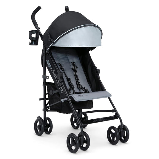 Jeep AdventureGlyde Stroller - Lightweight Travel Stroller with Smoothest Ride & Compact Fold, 3-Position Recline, Extra Large Storage Basket, Black/Grey