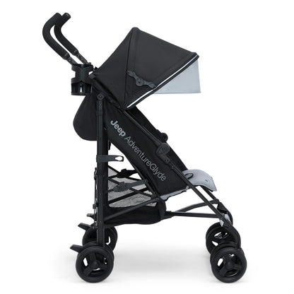 Jeep AdventureGlyde Stroller - Lightweight Travel Stroller with Smoothest Ride & Compact Fold, 3-Position Recline, Extra Large Storage Basket, Black/Grey