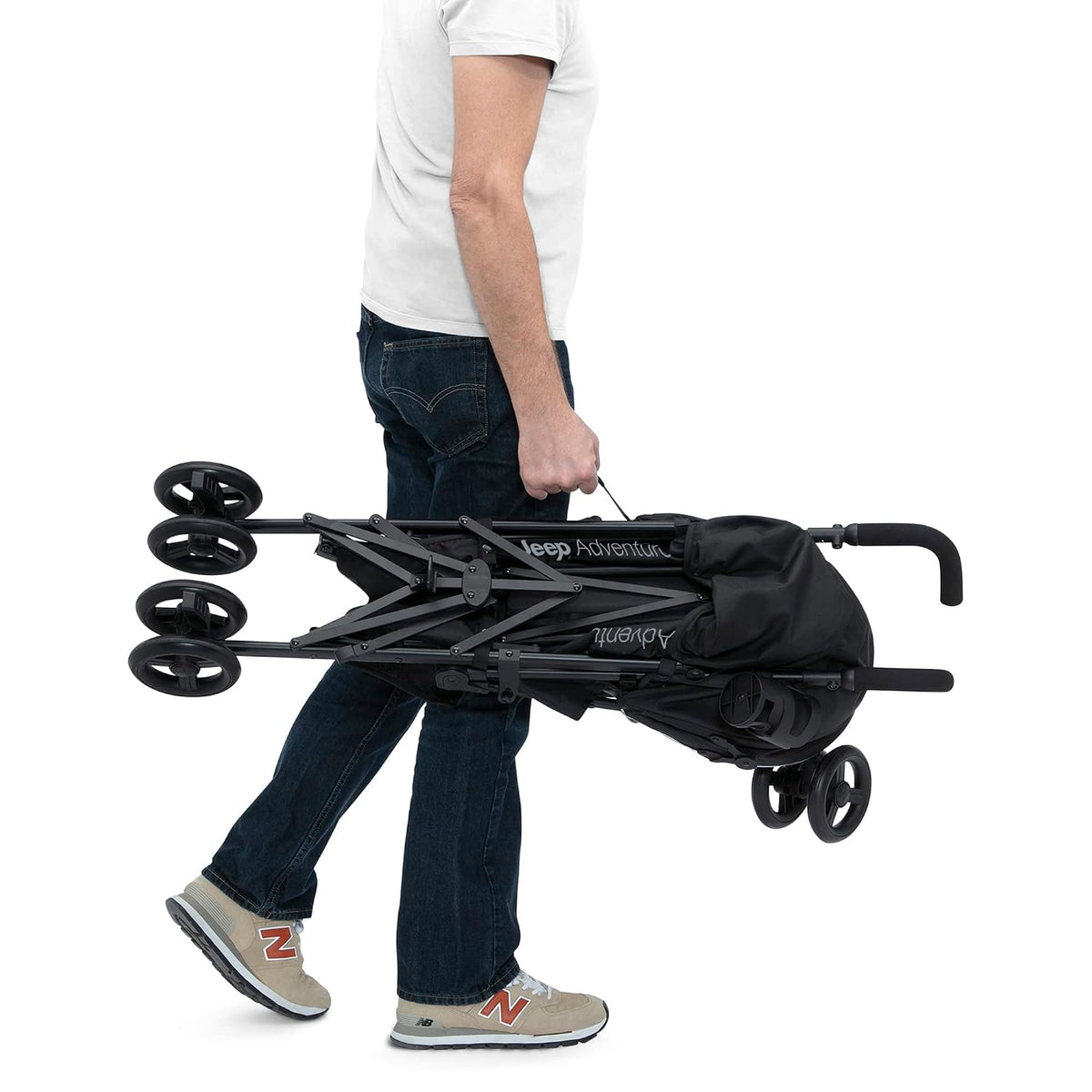 Jeep AdventureGlyde Stroller - Lightweight Travel Stroller with Smoothest Ride & Compact Fold, 3-Position Recline, Extra Large Storage Basket, Black/Grey
