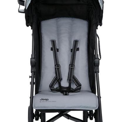 Jeep AdventureGlyde Stroller - Lightweight Travel Stroller with Smoothest Ride & Compact Fold, 3-Position Recline, Extra Large Storage Basket, Black/Grey