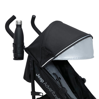 Jeep AdventureGlyde Stroller - Lightweight Travel Stroller with Smoothest Ride & Compact Fold, 3-Position Recline, Extra Large Storage Basket, Black/Grey