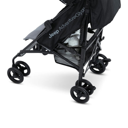 Jeep AdventureGlyde Stroller - Lightweight Travel Stroller with Smoothest Ride & Compact Fold, 3-Position Recline, Extra Large Storage Basket, Black/Grey