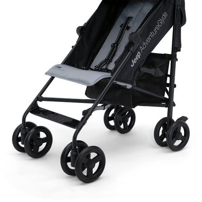 Jeep AdventureGlyde Stroller - Lightweight Travel Stroller with Smoothest Ride & Compact Fold, 3-Position Recline, Extra Large Storage Basket, Black/Grey