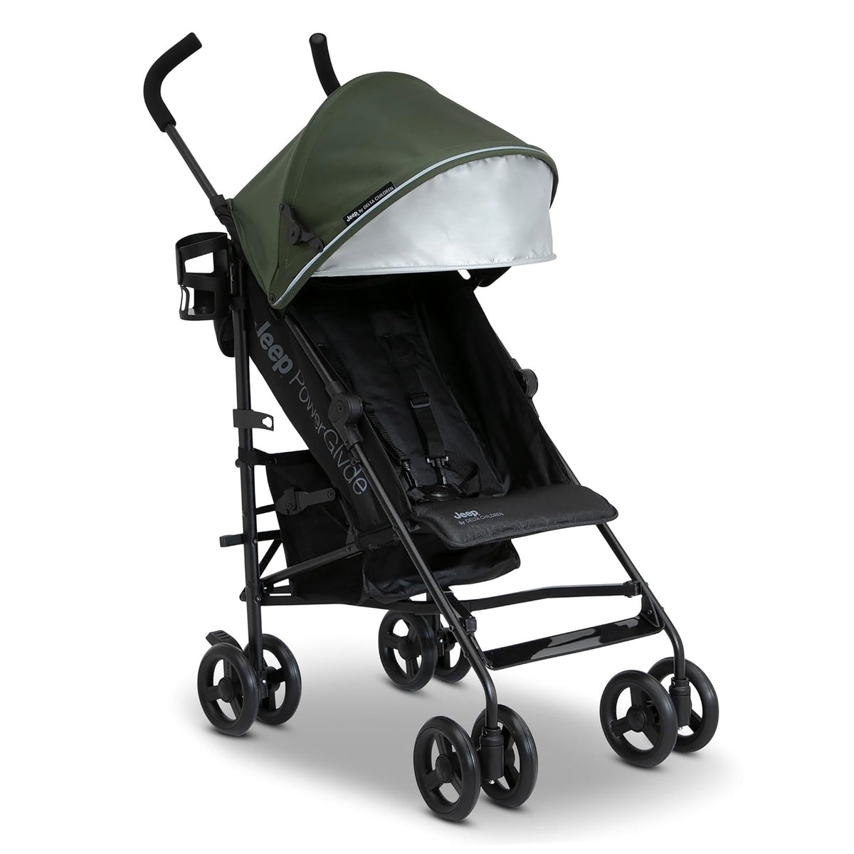 Jeep AdventureGlyde Stroller - Lightweight Travel Stroller with Smoothest Ride & Compact Fold, 3-Position Recline, Extra Large Storage Basket, Black/Grey