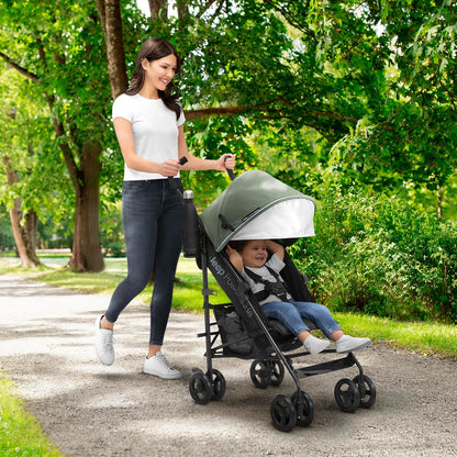 Jeep AdventureGlyde Stroller - Lightweight Travel Stroller with Smoothest Ride & Compact Fold, 3-Position Recline, Extra Large Storage Basket, Black/Grey
