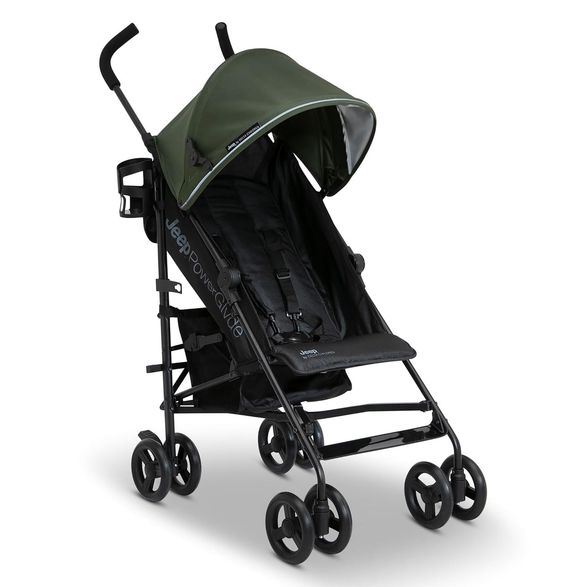 Jeep AdventureGlyde Stroller - Lightweight Travel Stroller with Smoothest Ride & Compact Fold, 3-Position Recline, Extra Large Storage Basket, Black/Grey