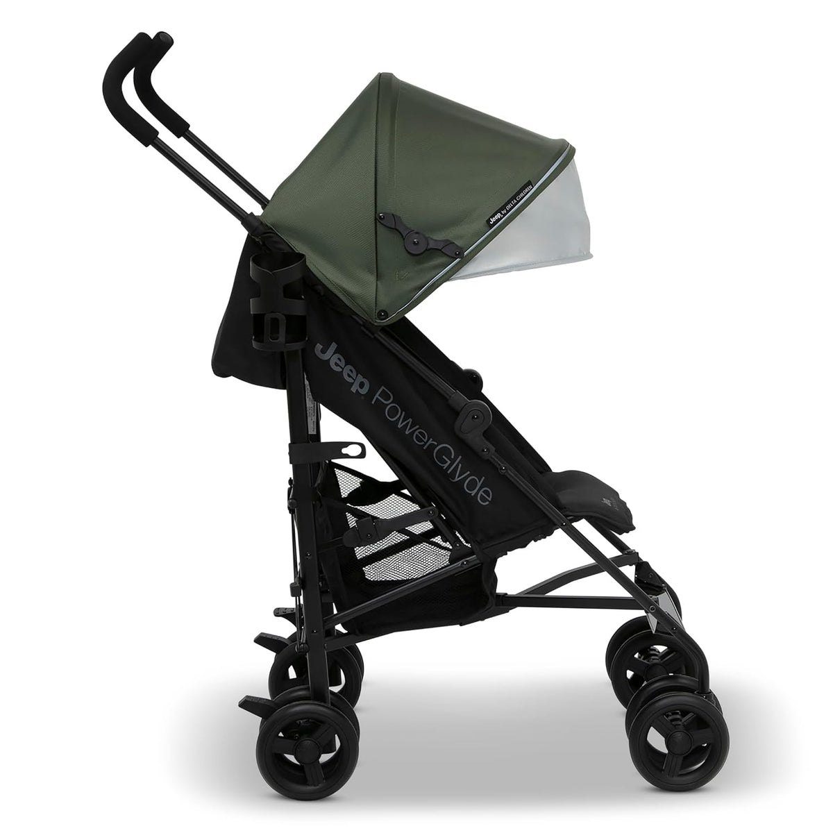 Jeep AdventureGlyde Stroller - Lightweight Travel Stroller with Smoothest Ride & Compact Fold, 3-Position Recline, Extra Large Storage Basket, Black/Grey