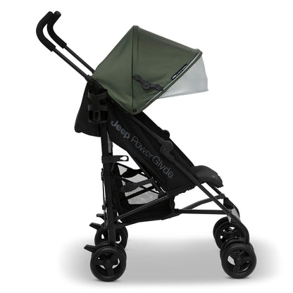 Jeep AdventureGlyde Stroller - Lightweight Travel Stroller with Smoothest Ride & Compact Fold, 3-Position Recline, Extra Large Storage Basket, Black/Grey