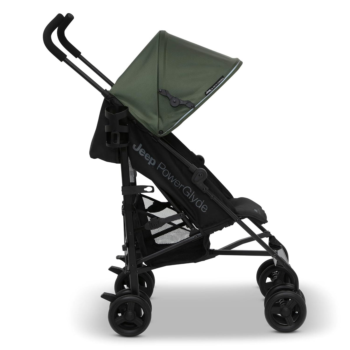 Jeep AdventureGlyde Stroller - Lightweight Travel Stroller with Smoothest Ride & Compact Fold, 3-Position Recline, Extra Large Storage Basket, Black/Grey