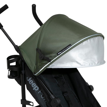 Jeep AdventureGlyde Stroller - Lightweight Travel Stroller with Smoothest Ride & Compact Fold, 3-Position Recline, Extra Large Storage Basket, Black/Grey