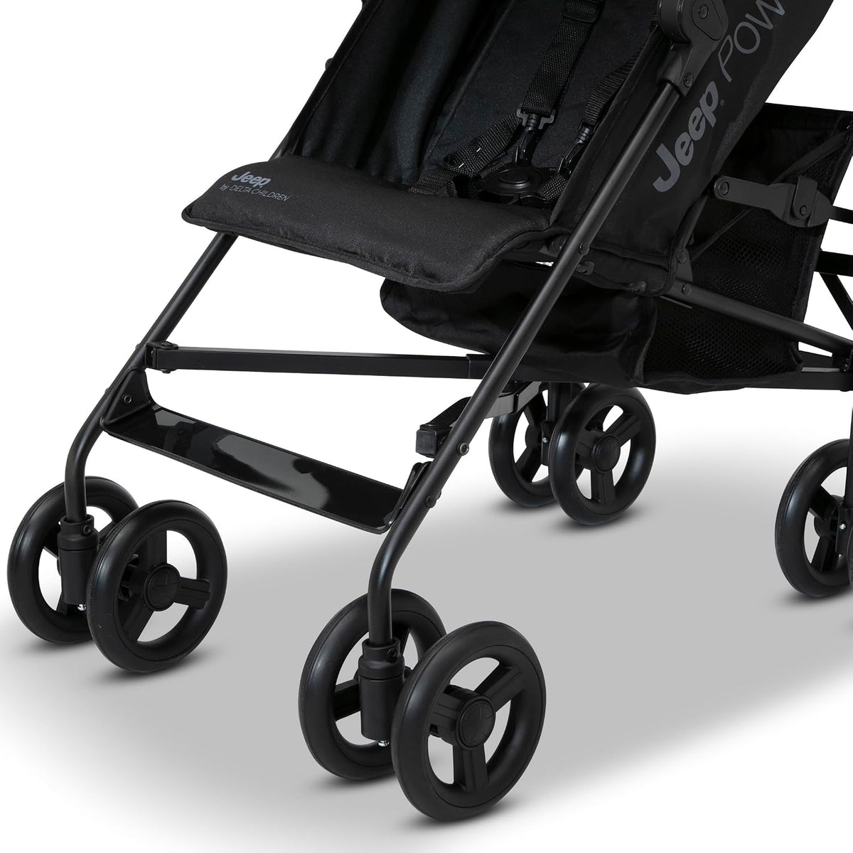 Jeep AdventureGlyde Stroller - Lightweight Travel Stroller with Smoothest Ride & Compact Fold, 3-Position Recline, Extra Large Storage Basket, Black/Grey