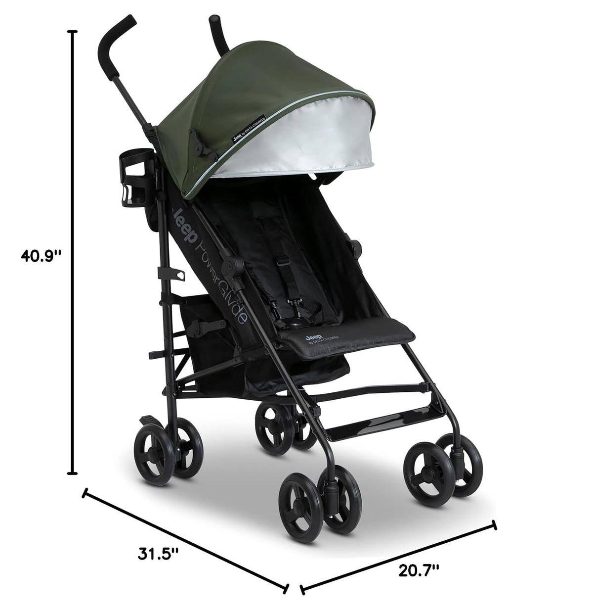 Jeep AdventureGlyde Stroller - Lightweight Travel Stroller with Smoothest Ride & Compact Fold, 3-Position Recline, Extra Large Storage Basket, Black/Grey