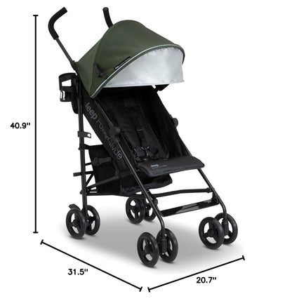 Jeep AdventureGlyde Stroller - Lightweight Travel Stroller with Smoothest Ride & Compact Fold, 3-Position Recline, Extra Large Storage Basket, Black/Grey