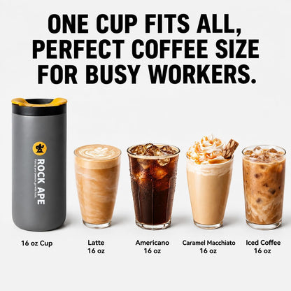 16 oz Travel Coffee Mug, 316 Stainless Steel Vacuum Insulated Tumbler with Leakproof One-Hand Lid, Fits Most Car Cup Holders, Reusable Commuter Cup for Hot and Cold Drinks, Gray