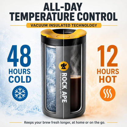 16 oz Travel Coffee Mug, 316 Stainless Steel Vacuum Insulated Tumbler with Leakproof One-Hand Lid, Fits Most Car Cup Holders, Reusable Commuter Cup for Hot and Cold Drinks, Gray
