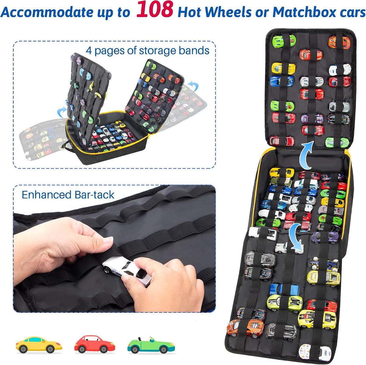 Toy Car Storage Backpack, Diecast Organizer 108 Slots (Red)